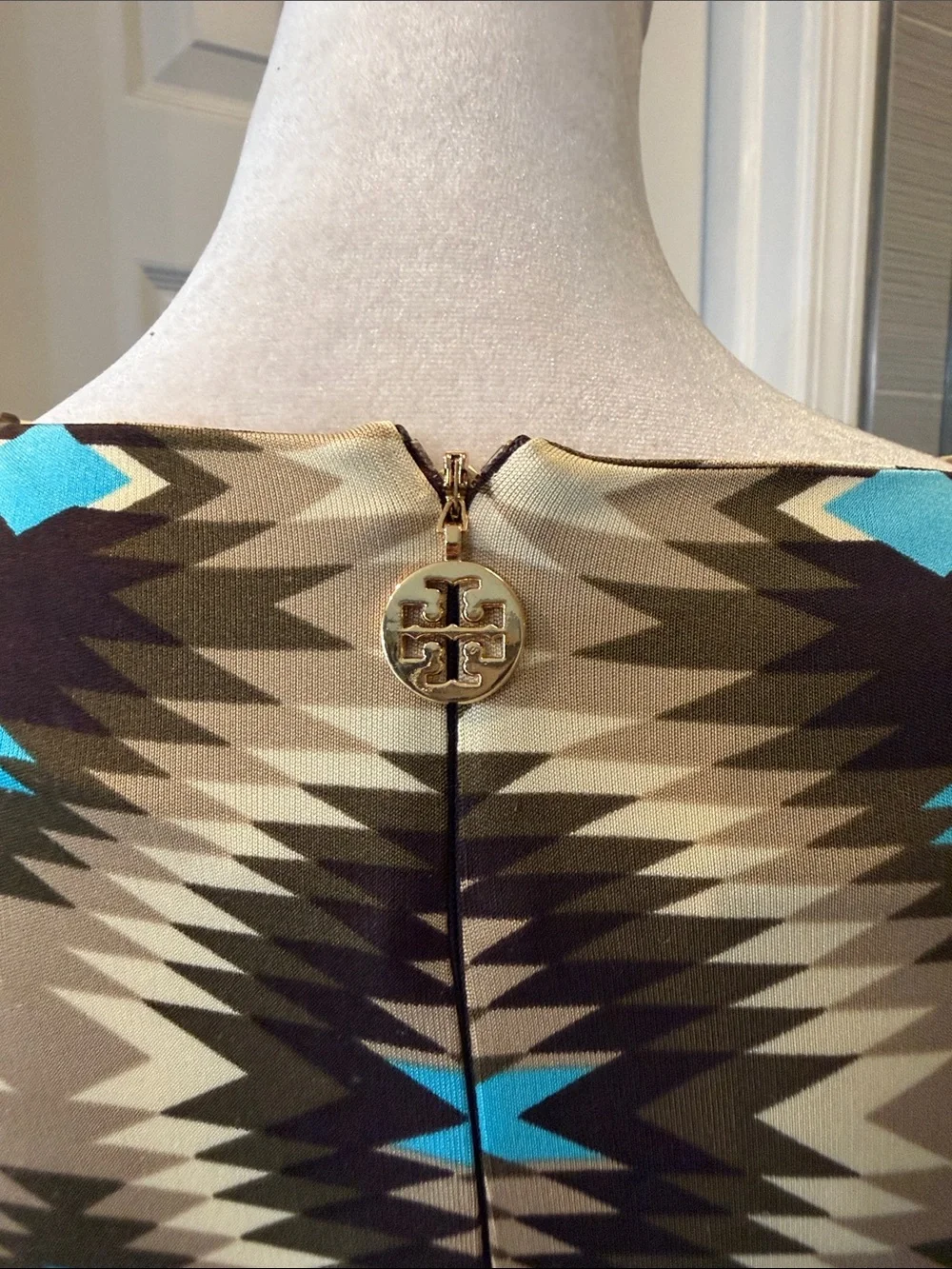 Tory Burch 100% Silk Geometric Southwestern Print Body Con V-neck Dress XS